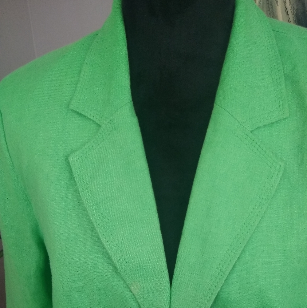 Plus Size M Collection Lime Green Drawstring Linen Jacket - Picture 11 of 16